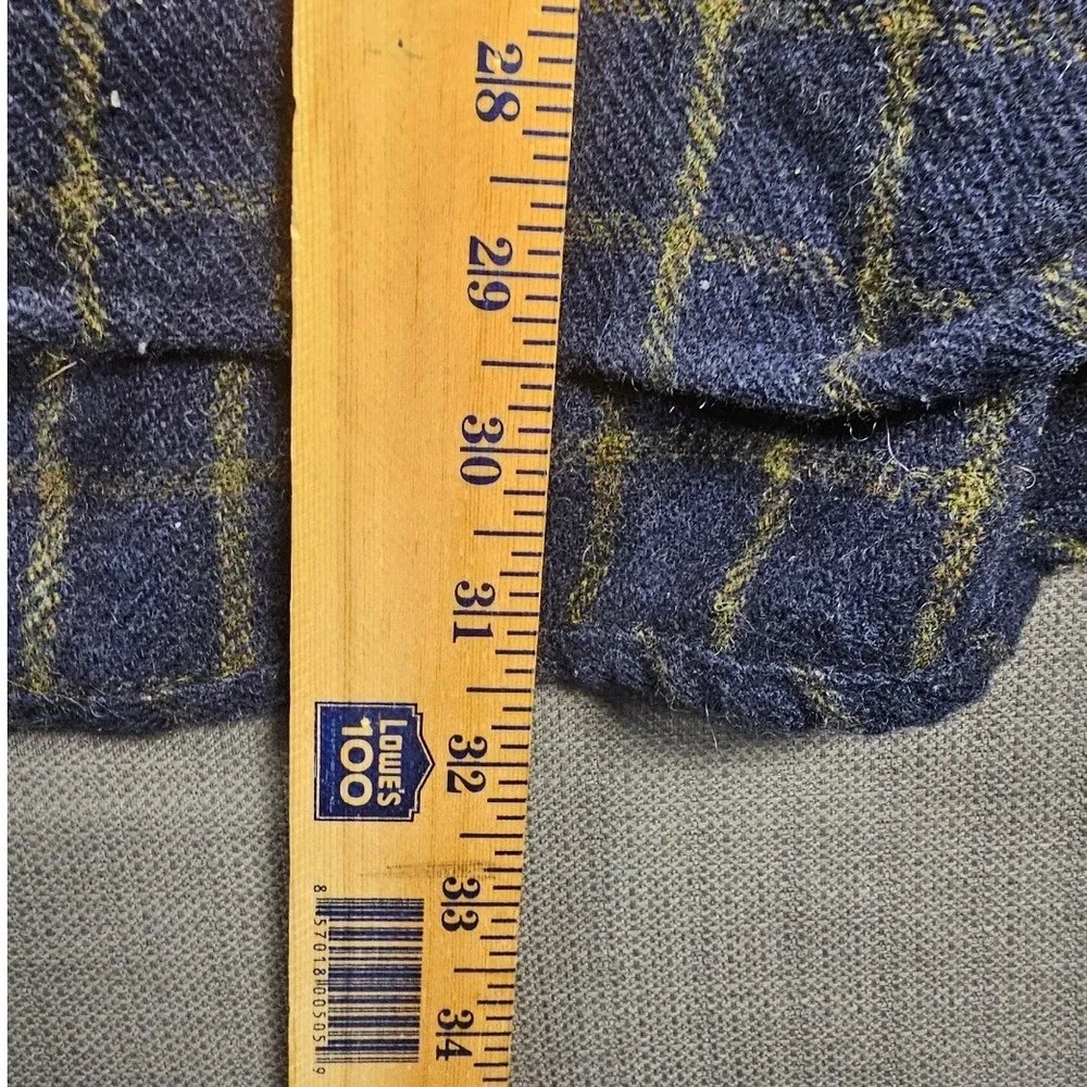 Abercrombie & Fitch  XL Wool Blend Plaid Flannel Shirt Navy Yellow‎ Windowpane